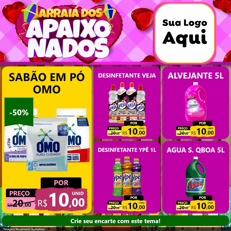 Modelo de Rede Social para Feed Facebook com o tema Arraiá dos Apaixonados para Produtos de Limpeza