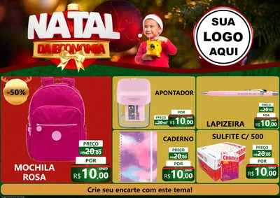 Modelo de Encarte para Encarte A4 Horizontal com o tema Natal da Economia para Papelaria