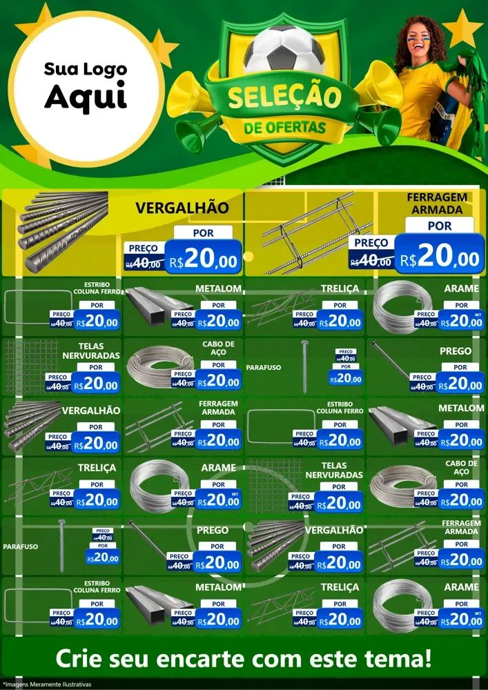 Modelo de Encarte para Encarte A4 Vertical com o tema Seleção de Ofertas - Copa para Ferragens