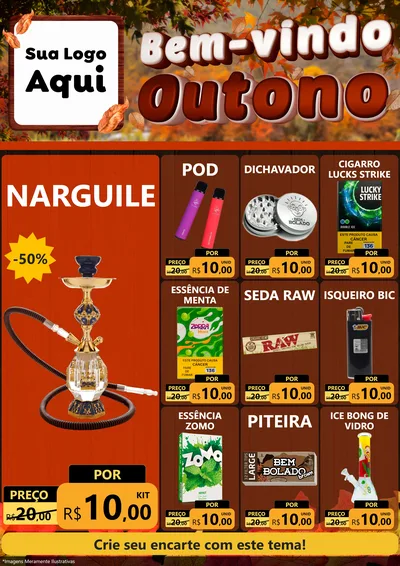 Modelo de Encarte para Encarte A4 Vertical com o tema Bem-vindo Outono para Tabacaria