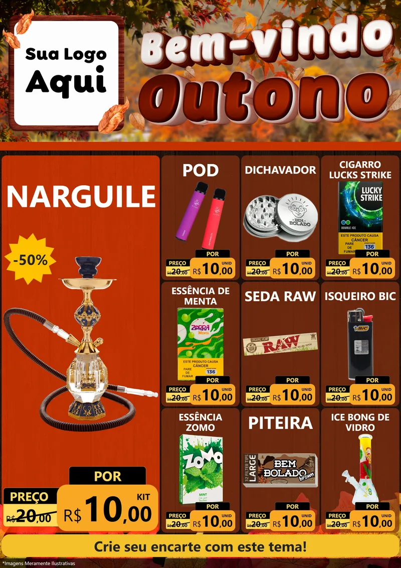 Modelo de Encarte para Encarte A4 Vertical com o tema Bem-vindo Outono para Tabacaria
