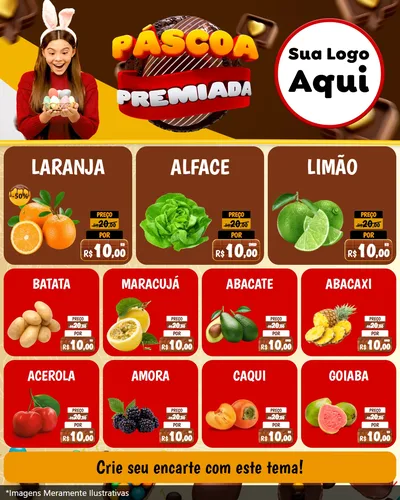 Modelo de Rede Social para Feed Instagram com o tema Páscoa Premiada para Hortifrúti