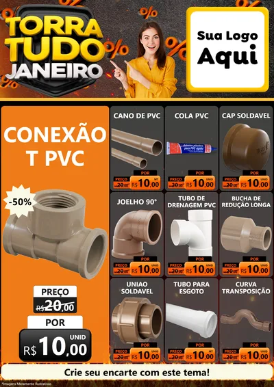 Modelo de Encarte para Encarte A4 Vertical com o tema Torra Tudo Janeiro para Tubos e conexões