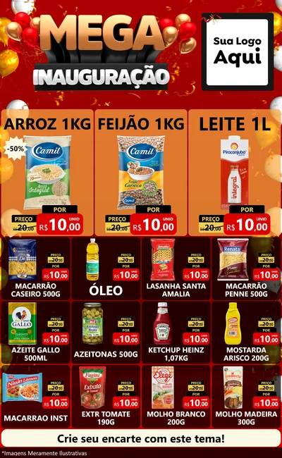 Modelo de Encarte para Encarte Grande com o tema Mega Inauguração para Supermercado