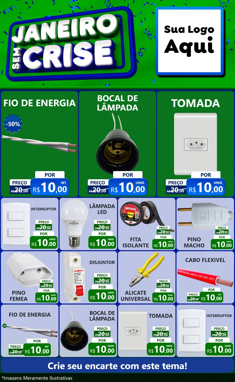 Modelo de Encarte para Encarte Grande com o tema Janeiro Sem Crise para Materiais Elétricos