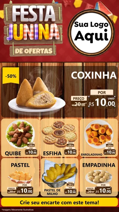 Modelo de Rede Social para Stories com o tema Festa Junina de Ofertas para Salgadaria