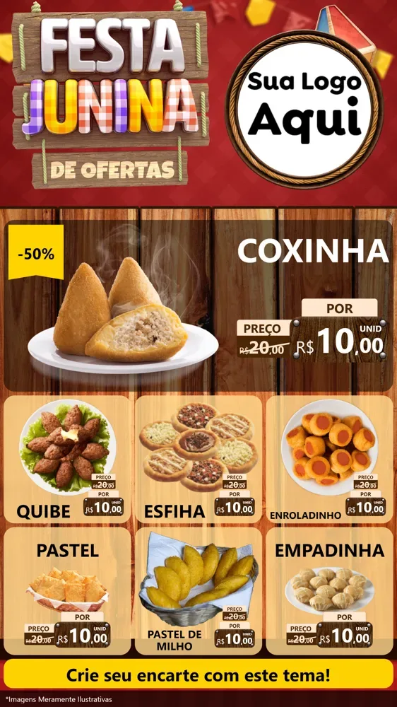 Modelo de Rede Social para Stories com o tema Festa Junina de Ofertas para Salgadaria