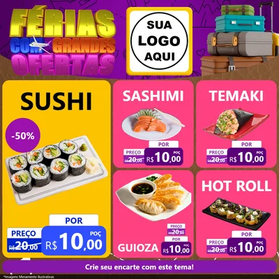 Modelo de Rede Social para Feed Facebook com o tema Férias com Grandes Ofertas para Comida japonesa