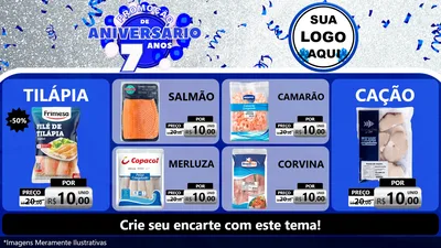 Modelo de TV para TV Horizontal com o tema Promoção de Aniversário - 7 Anos para Peixaria