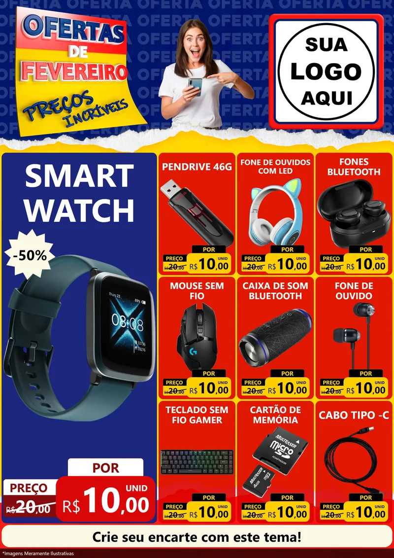 Modelo de Encarte para Encarte A4 Vertical com o tema Ofertas de Fevereiro - Preços Incríveis para Informática