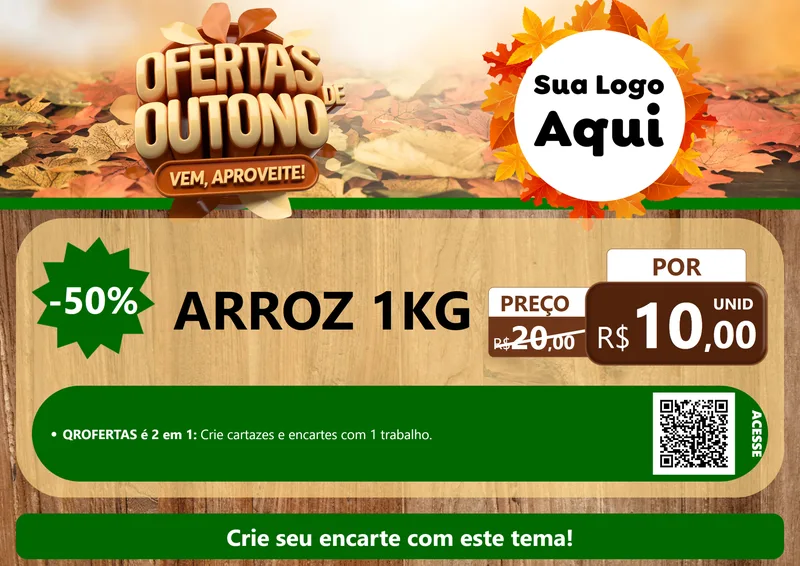 Modelo de Cartaz para Cartaz A4 Horizontal com o tema Ofertas de Outono - Vem, Aproveite! para Supermercado