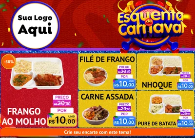 Modelo de Encarte para Encarte A4 Horizontal com o tema Esquenta de Carnaval para Restaurante