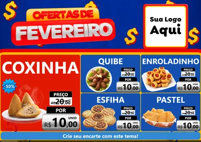 Modelo de Encarte para Encarte A4 Horizontal com o tema Ofertas de Fevereiro para Salgadaria