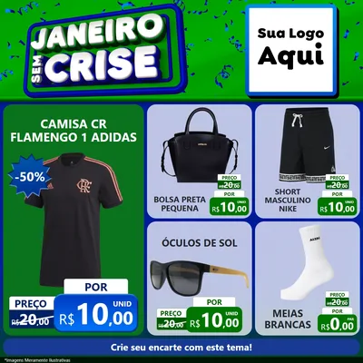 Modelo de Rede Social para Feed Facebook com o tema Janeiro Sem Crise para Roupas e acessórios