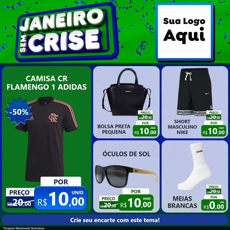 Modelo de Rede Social para Feed Facebook com o tema Janeiro Sem Crise para Roupas e acessórios