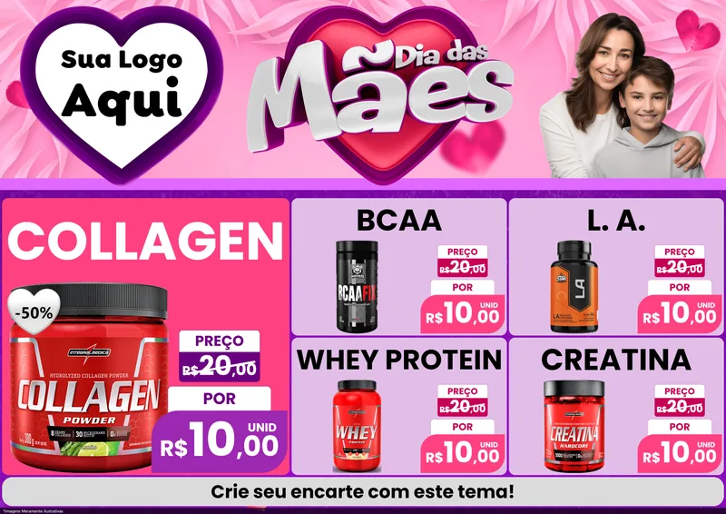 Modelo de Encarte para Encarte A4 Horizontal com o tema Dia das Mães para Suplementos alimentares