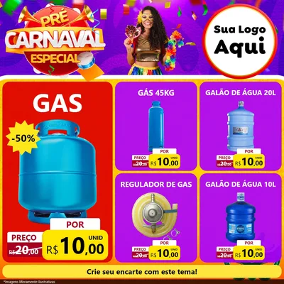 Modelo de Rede Social para Feed Facebook com o tema Pré-Carnaval Especial para Água e gás