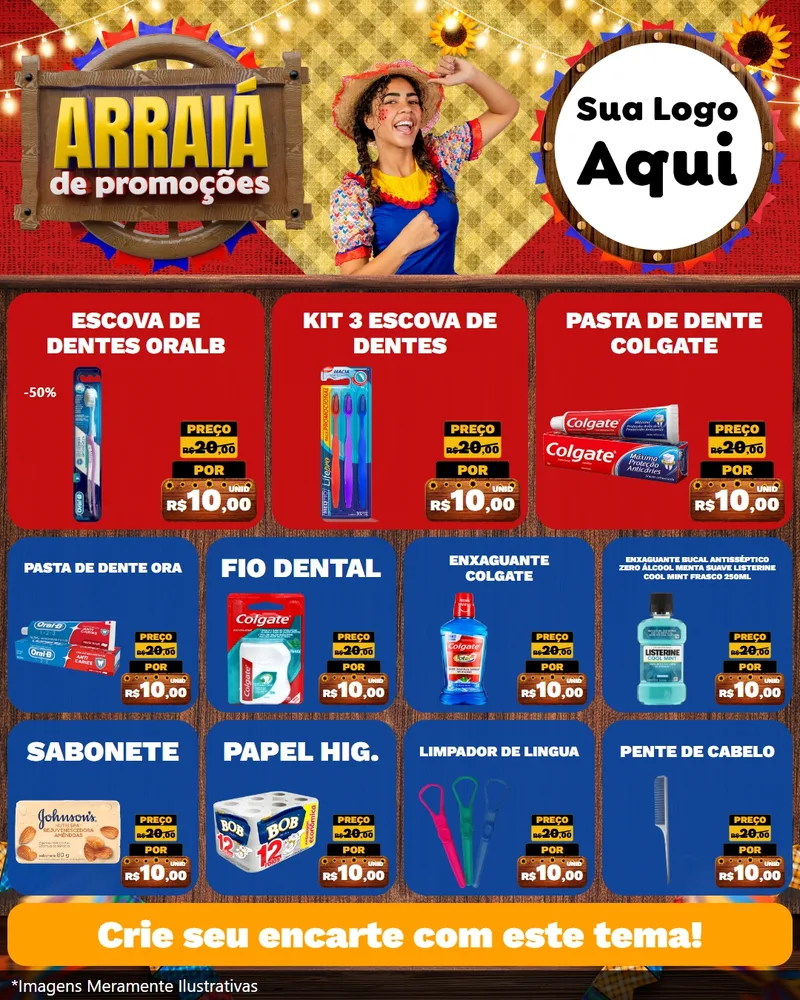 Modelo de Rede Social para Feed Instagram com o tema Arraiá de Promoções para Higiene Pessoal
