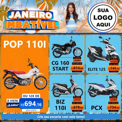 Modelo de Rede Social para Feed Facebook com o tema Janeiro Imbatível para Concessionaria de Motos
