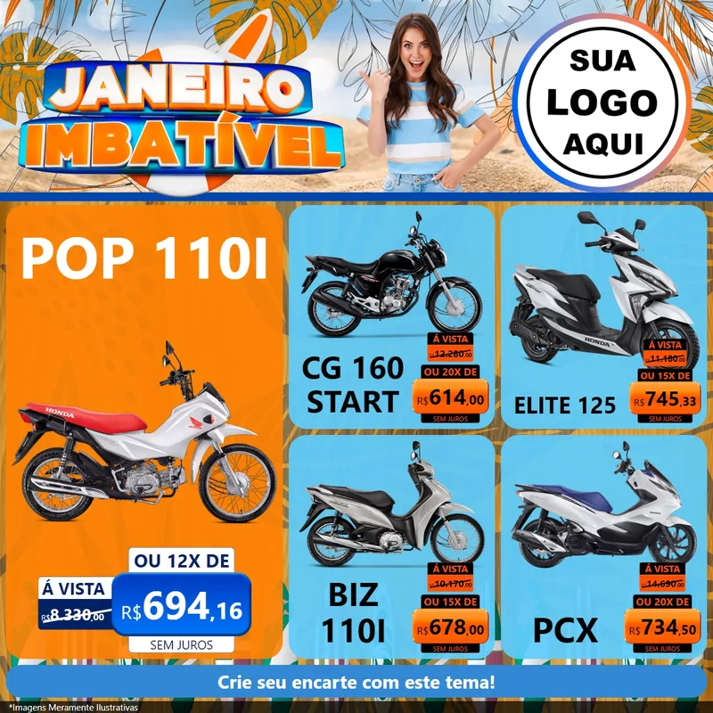 Modelo de Rede Social para Feed Facebook com o tema Janeiro Imbatível para Concessionaria de Motos