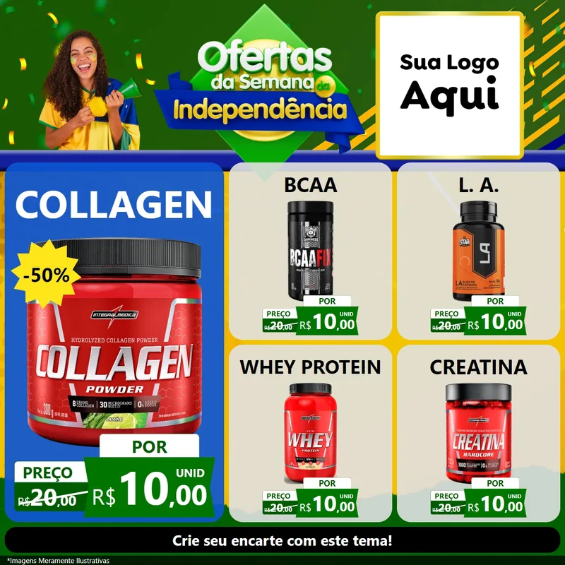 Modelo de Rede Social para Feed Facebook com o tema Ofertas da Semana da Independência para Suplementos alimentares