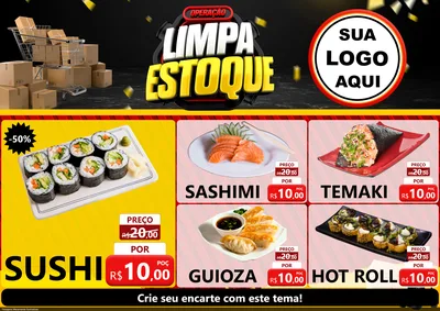 Modelo de Encarte para Encarte A4 Horizontal com o tema Operação Limpa Estoque para Comida japonesa