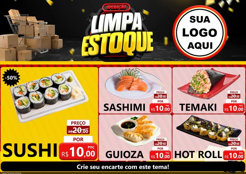 Modelo de Encarte para Encarte A4 Horizontal com o tema Operação Limpa Estoque para Comida japonesa