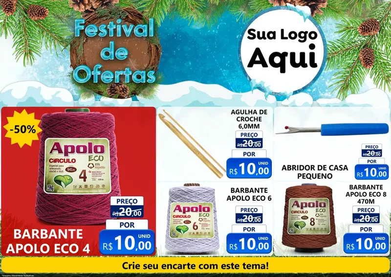 Modelo de Encarte para Encarte A4 Horizontal com o tema Festival de Ofertas - Inverno para Armarinho e Aviamentos