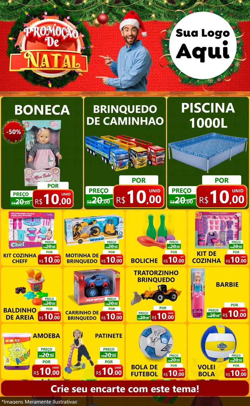 Modelo de Encarte para Encarte Grande com o tema Promoção de Natal para Brinquedos
