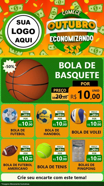 Modelo de Rede Social para Stories com o tema Comece Outubro Economizando para Artigos Esportivos