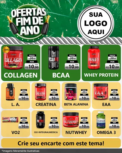 Modelo de Rede Social para Feed Instagram com o tema Ofertas Fim de Ano para Suplementos alimentares