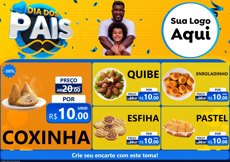 Modelo de Encarte para Encarte A4 Horizontal com o tema Dia dos Pais para Salgadaria