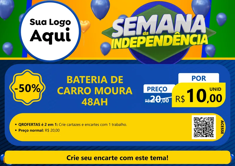 Modelo de Cartaz para Cartaz A4 Horizontal com o tema Semana da Independência para Baterias Elétricas