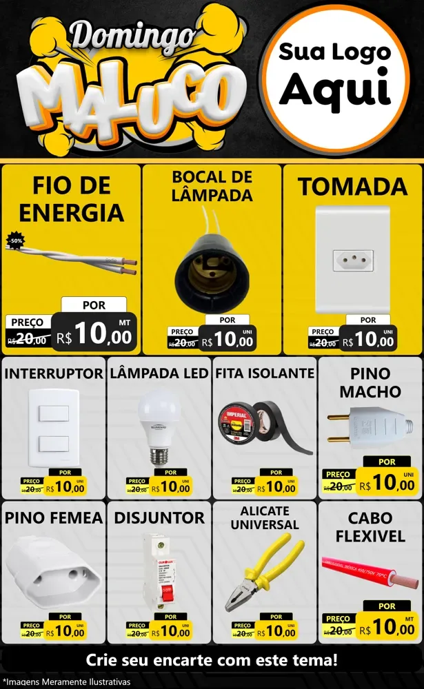 Modelo de Encarte para Encarte Grande com o tema Domingo Maluco para Materiais Elétricos