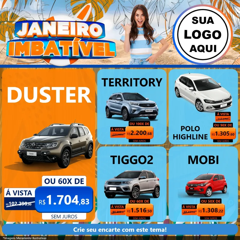 Modelo de Rede Social para Feed Facebook com o tema Janeiro Imbatível para Concessionaria de Carros
