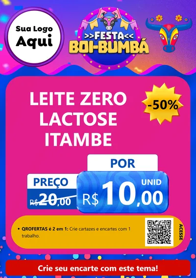 Modelo de Cartaz para Cartaz A4 Vertical com o tema Festa Boi-Bumbá para Frios e Laticínios