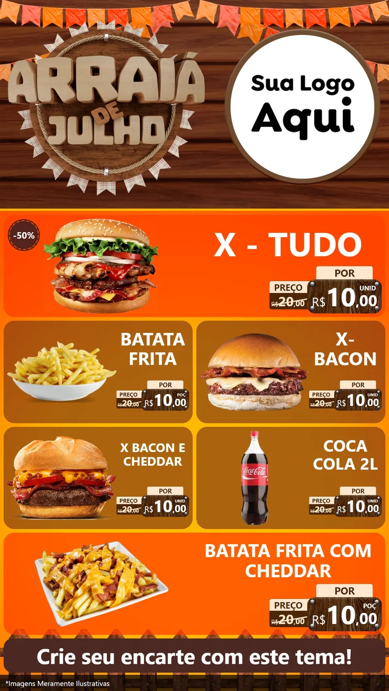 Modelo de TV para TV Vertical com o tema Arraiá de Julho - Junina para Hamburgueria
