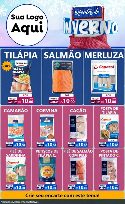 Modelo de Encarte para Encarte Grande com o tema Ofertas de Inverno para Peixaria
