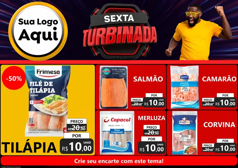 Modelo de Encarte para Encarte A4 Horizontal com o tema Sexta Turbinada para Peixaria