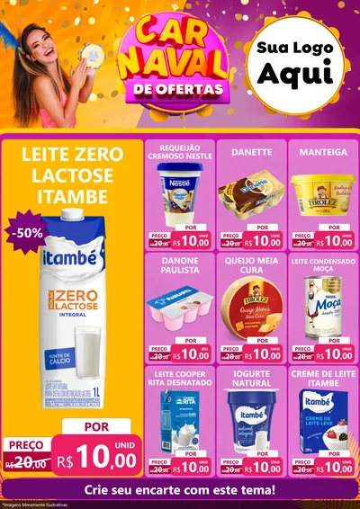 Modelo de Encarte para Encarte A4 Vertical com o tema Carnaval de Ofertas para Frios e Laticínios