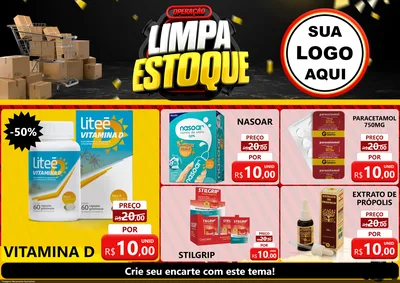 Modelo de Encarte para Encarte A4 Horizontal com o tema Operação Limpa Estoque para Farmácia