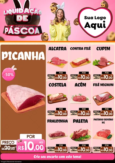 Modelo de Encarte para Encarte A4 Vertical com o tema Liquidação de Páscoa para Açougue