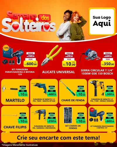 Modelo de Rede Social para Feed Instagram com o tema Semana dos Solteiros para Maquinas e Ferramentas