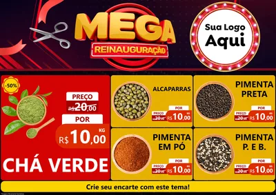 Modelo de Encarte para Encarte A4 Horizontal com o tema Mega Reinauguração para Produtos Naturais