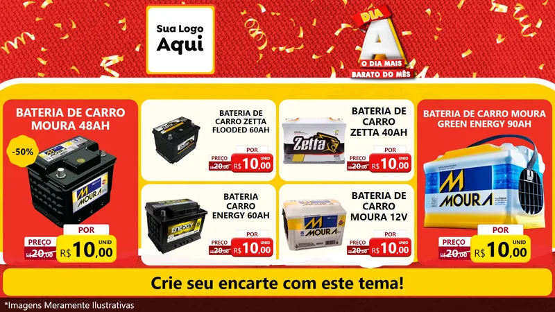 Modelo de TV para TV Horizontal com o tema Dia A o Dia Mais Barato do Mês para Baterias Elétricas