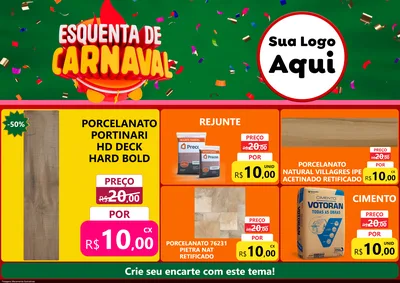 Modelo de Encarte para Encarte A4 Horizontal com o tema Esquenta de Carnaval para Pisos e revestimentos