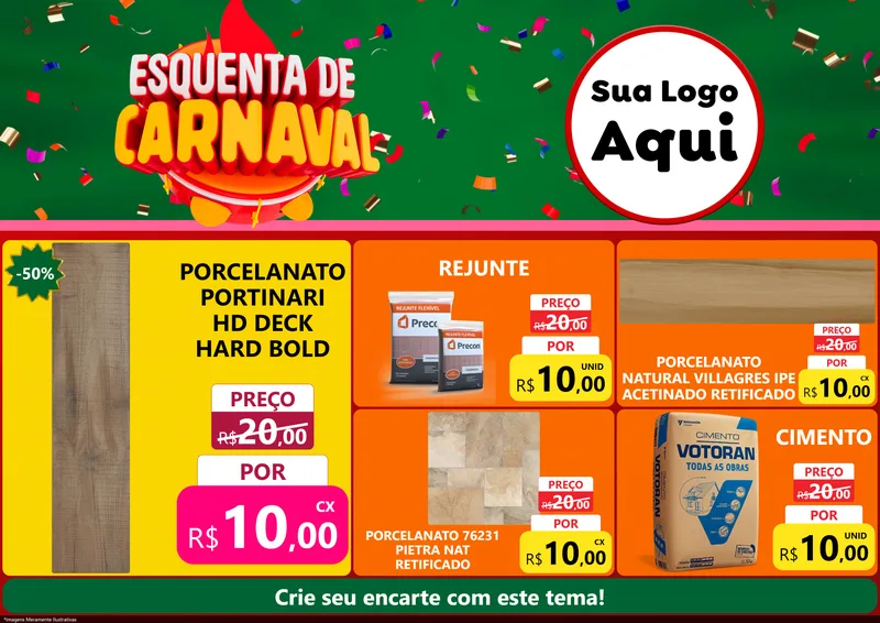 Modelo de Encarte para Encarte A4 Horizontal com o tema Esquenta de Carnaval para Pisos e revestimentos