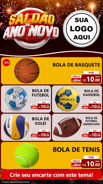 Modelo de TV para TV Vertical com o tema Saldão de Ano Novo para Artigos Esportivos