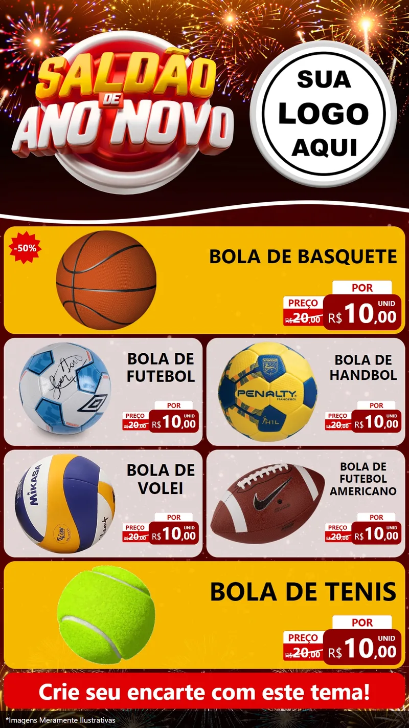 Modelo de TV para TV Vertical com o tema Saldão de Ano Novo para Artigos Esportivos