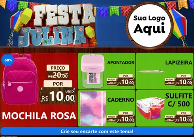 Modelo de Encarte para Encarte A4 Horizontal com o tema Festa Julina para Papelaria